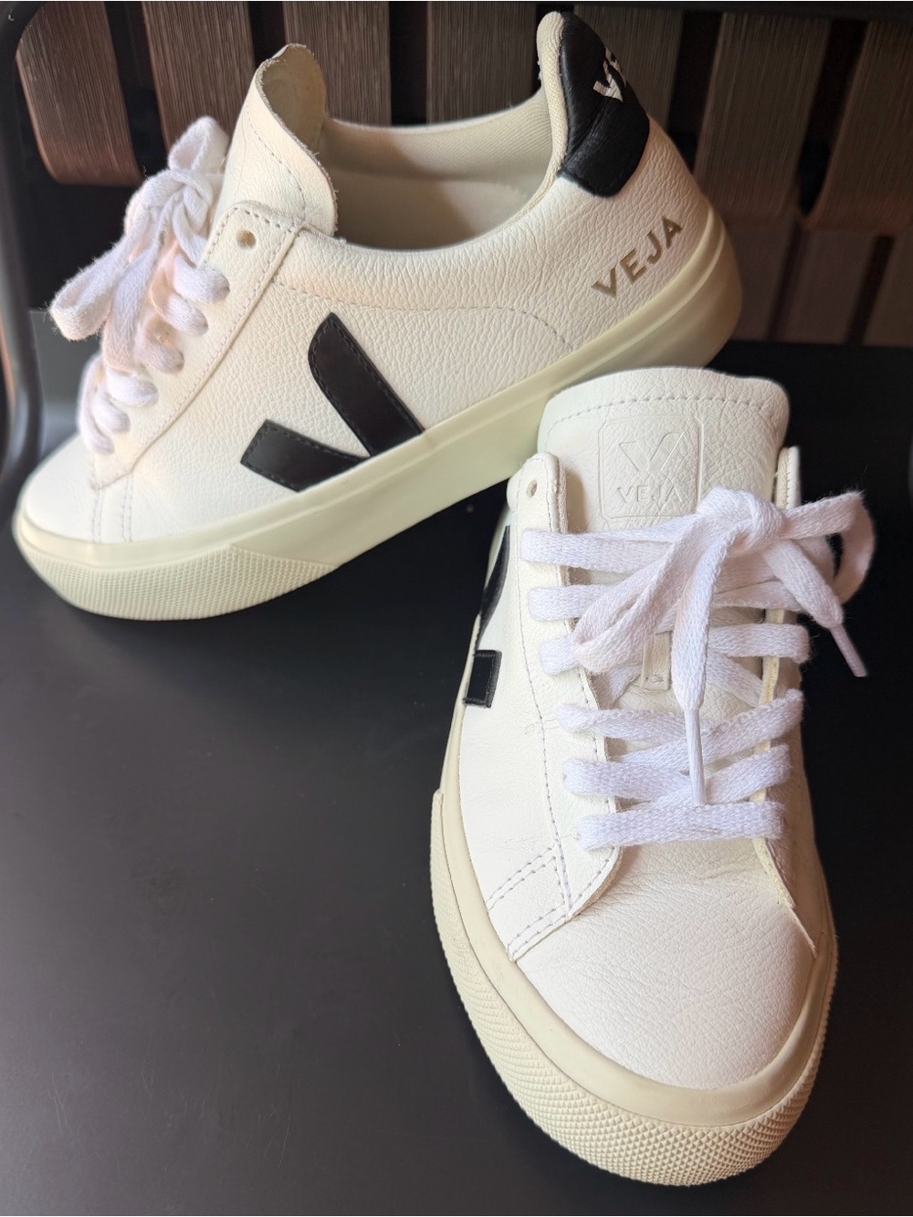 Veja Campo Leather Sneakers in White with Black V Size 36 EU / 5 US